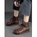 Casual Hollow Out Boots Brown Cowhide Leather