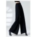 Women Solid Color Tie Waist Casual Swing Pants With Pocket