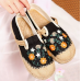 Grey Embroideried Flats Cotton Linen Fabric Boutique  Flat Feet Shoes