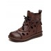 Casual Hollow Out Boots Brown Cowhide Leather