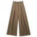 Women Pure Color High Elastic Waist Simple Wide Leg Pants With Pocket