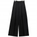 Women Pure Color High Elastic Waist Simple Wide Leg Pants With Pocket