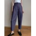 Women Solid Color Pleated Cotton Casual Cropped Pants With Pocket