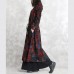 Fine burgundy print coats oversized o neck tie waist outwear Elegant long sleeve pockets coats dresses