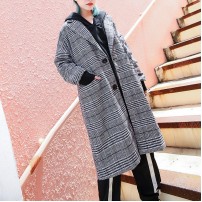 Elegant black Plaid maxi coat casual Notched long coat Fashion zippered baggy long coat