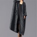 fine black striped maxi coat plus size pockets long coat women large hem winter coats